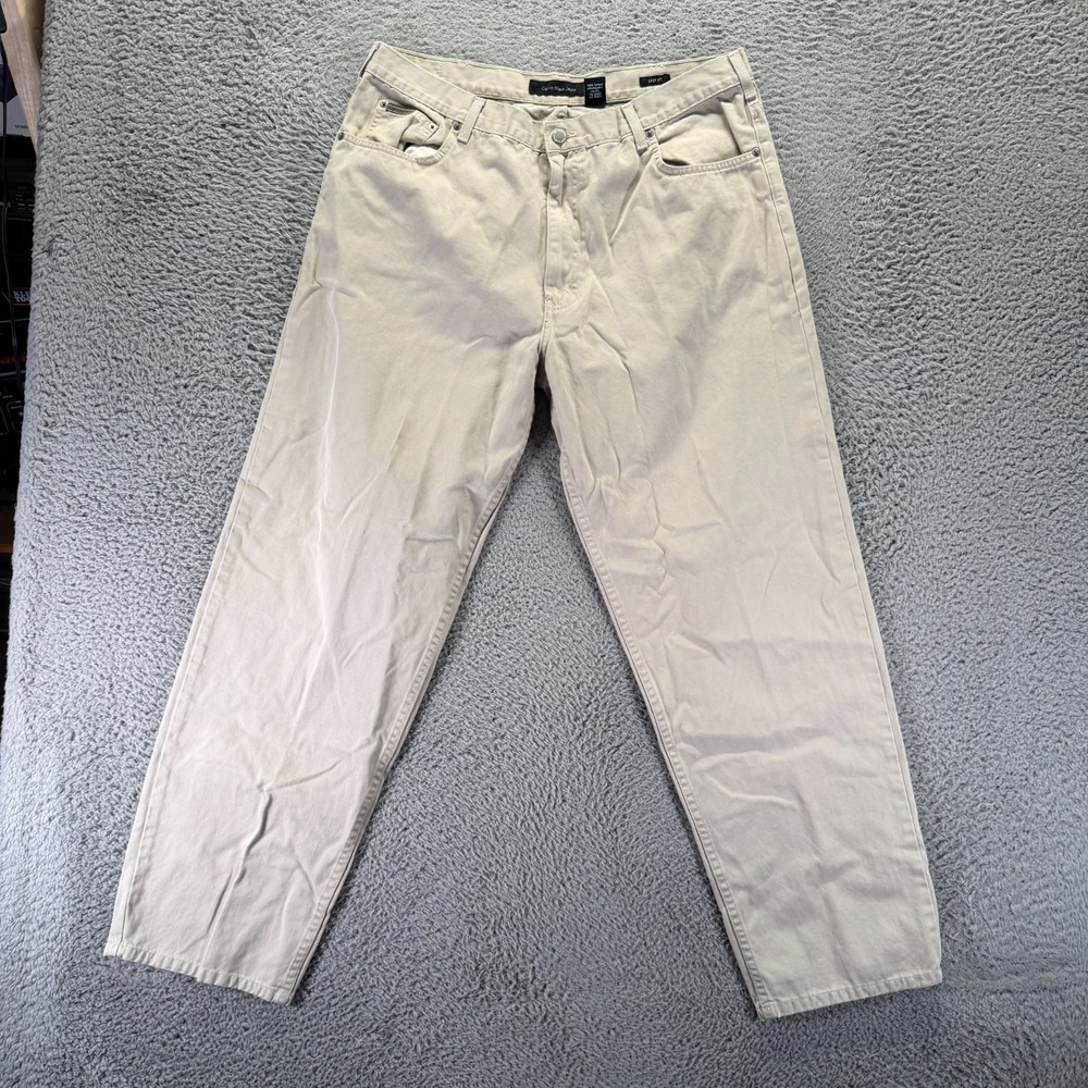 Vintage Calvin Klein Jeans Mens 36x30 Beige Cotton Denim Straight Leg Workwear